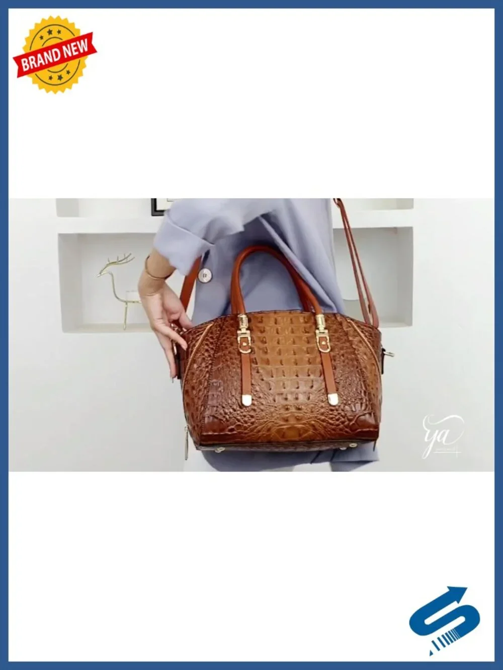 Crocodile Embossed Faux Leather Tote Bag Women Crossbody Shoulder